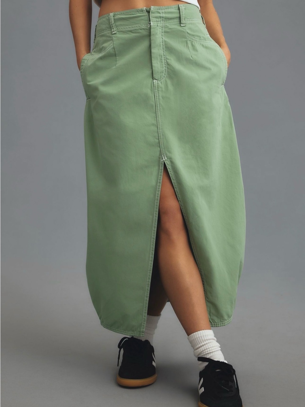 Pilcro Sage Green Maxi Skirt with Front Slit